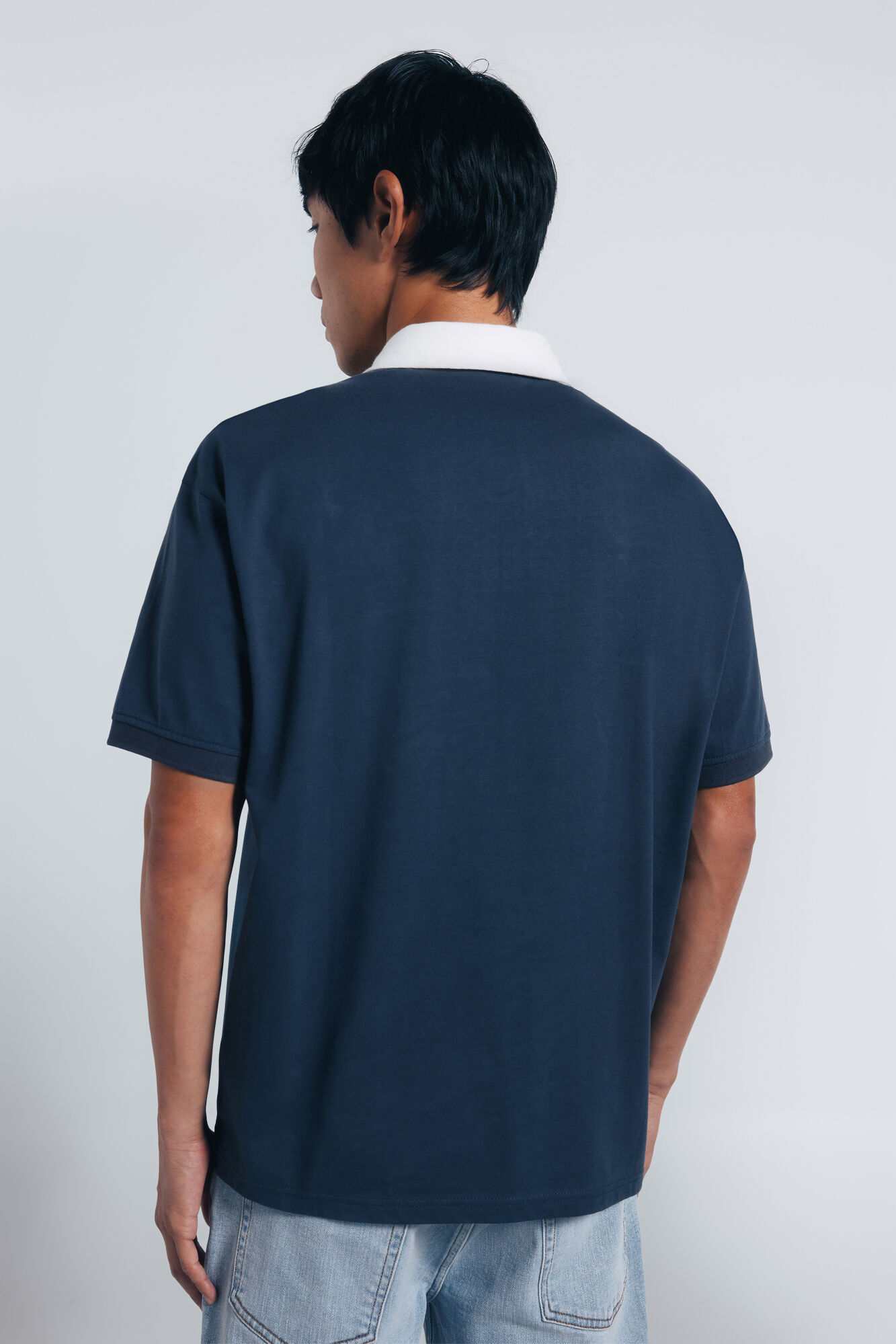 Springfield Polo de rugby con textos de corte cuadrado azul indigo