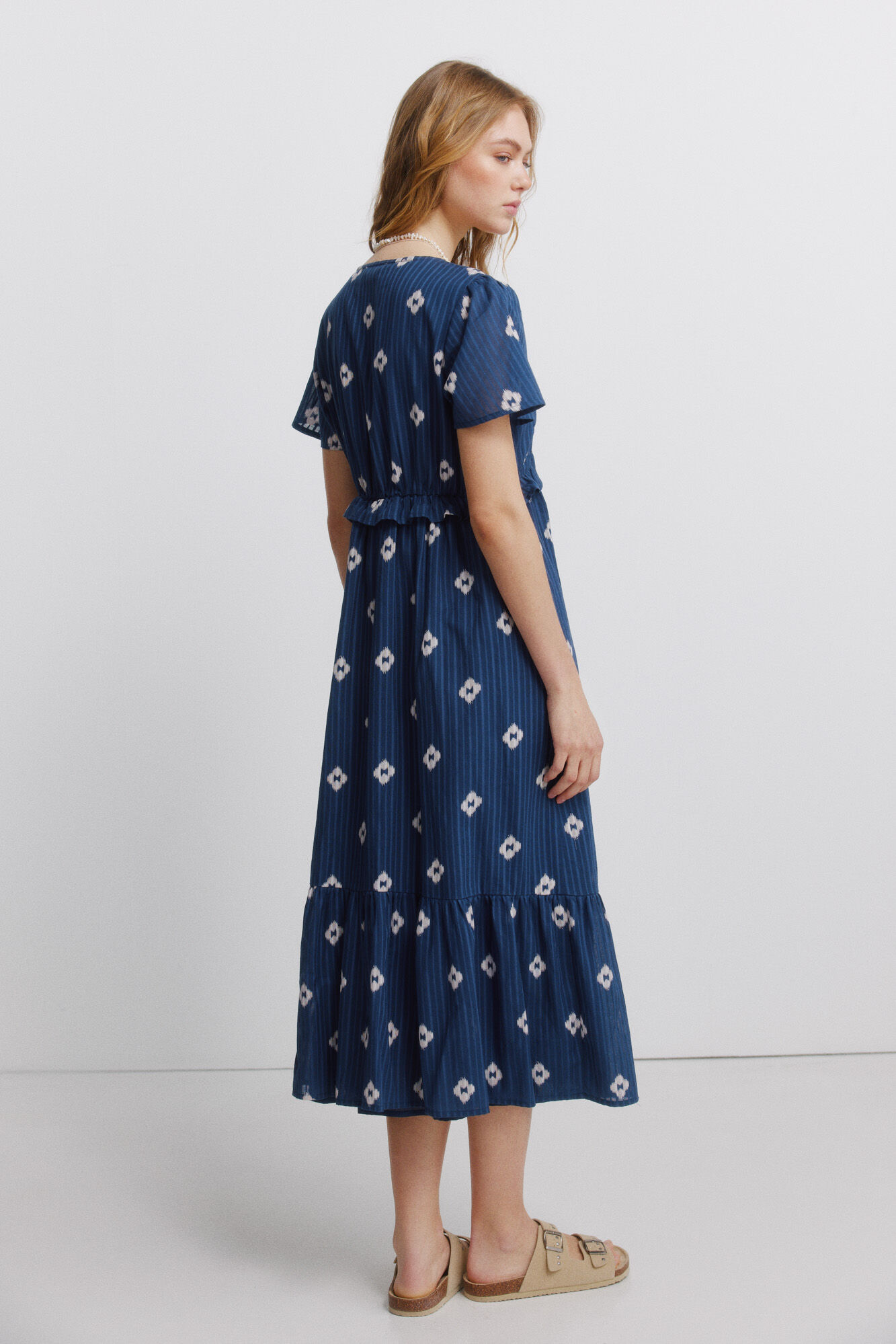Springfield Vestido midi doble volante azul