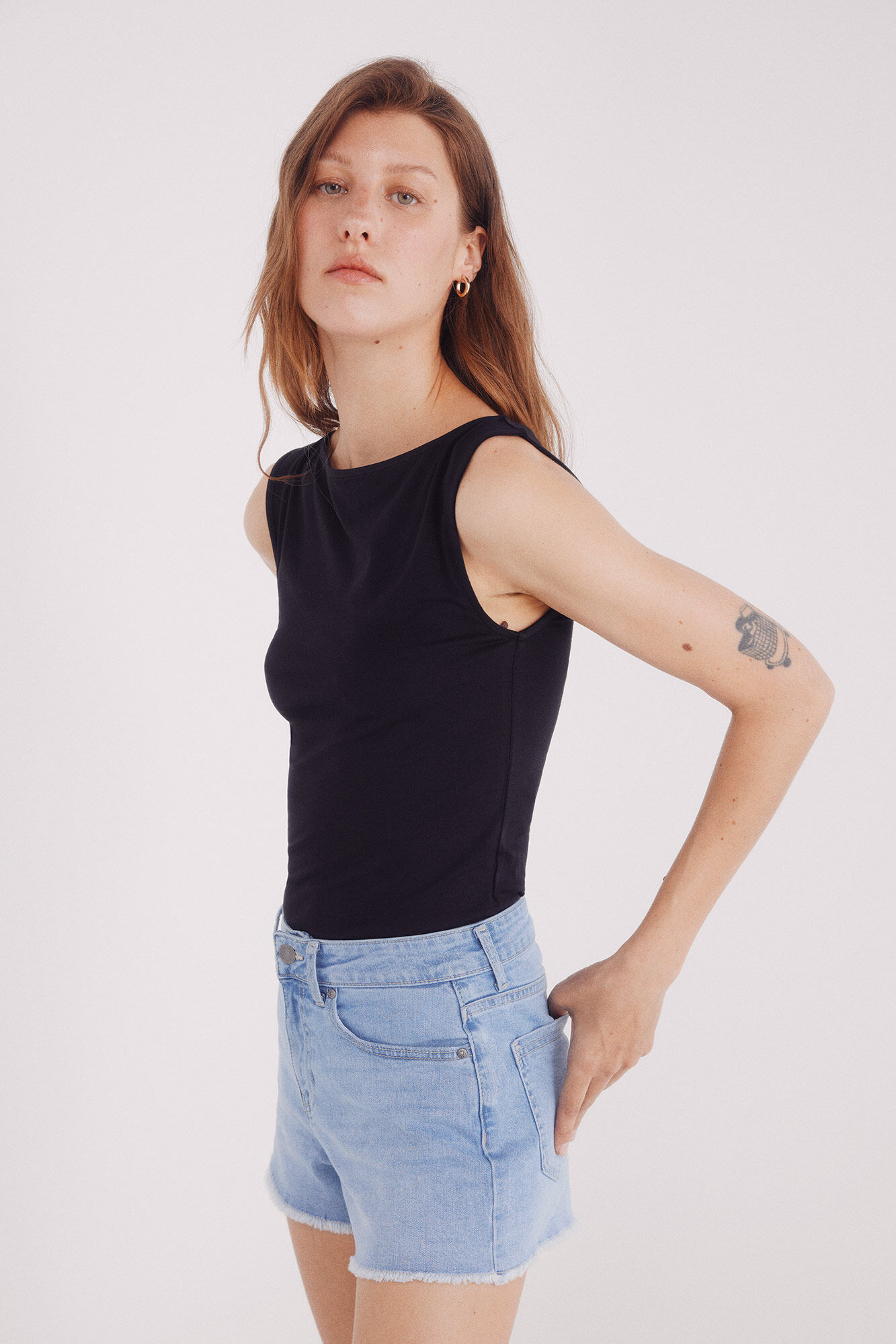 Springfield Shorts jeans dobladillo deshilachado azul tinta