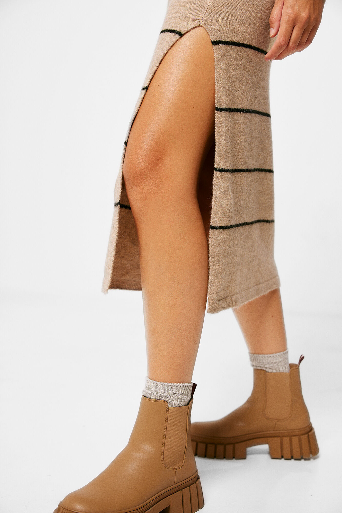 Springfield Vestido Midi Punto Rayas beige