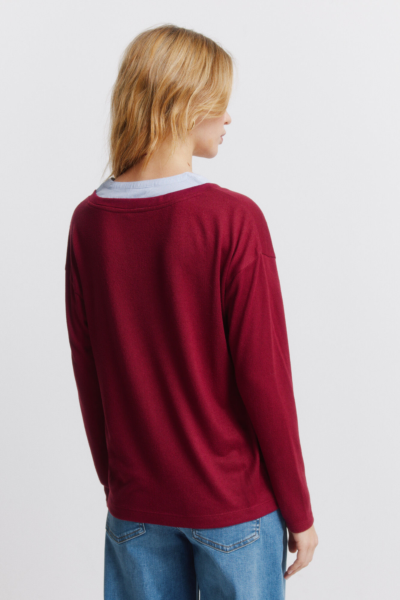 Springfield Playera manga larga escote en pico p&uacute;rpura