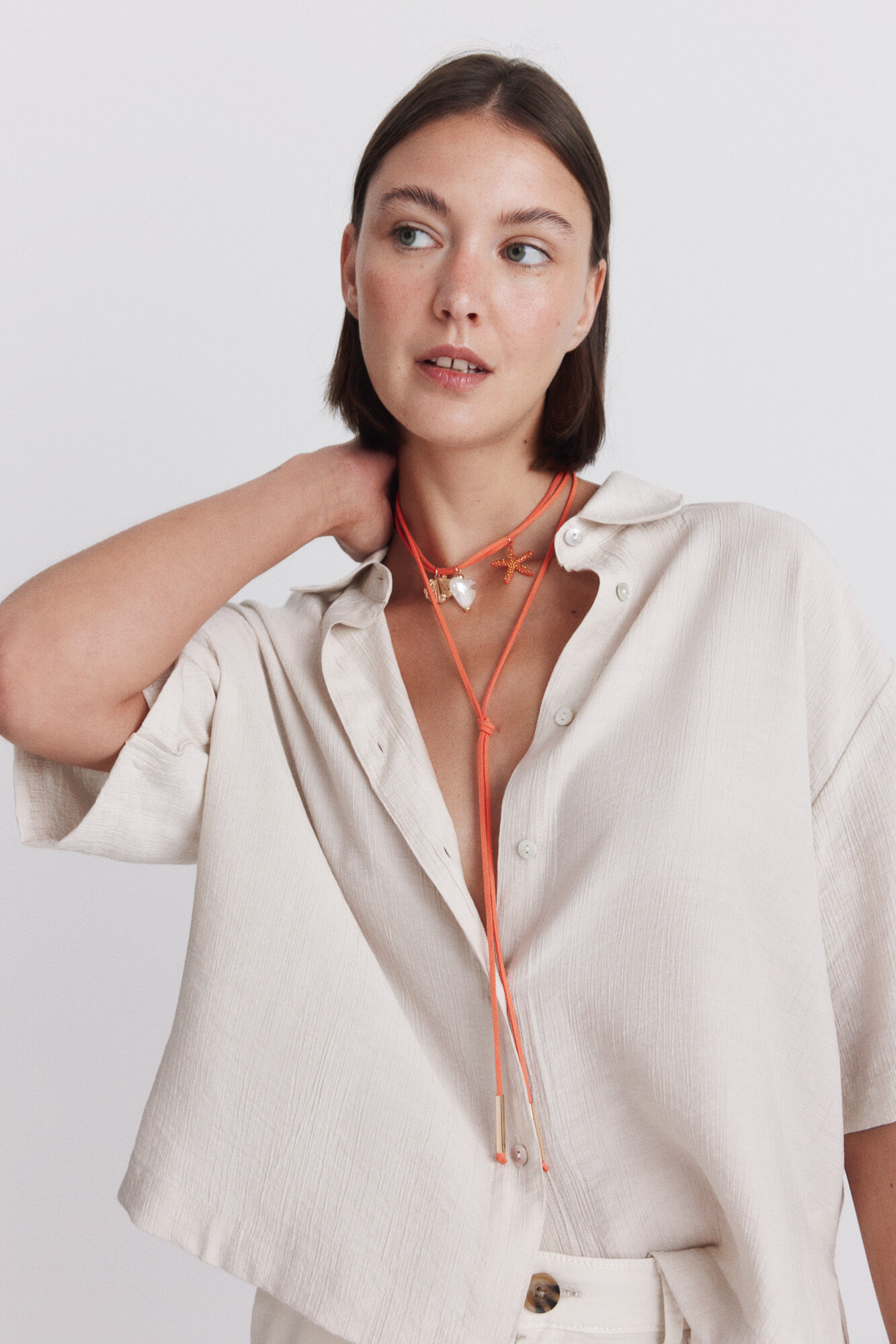 Springfield Camisa fluida de manga corta beige