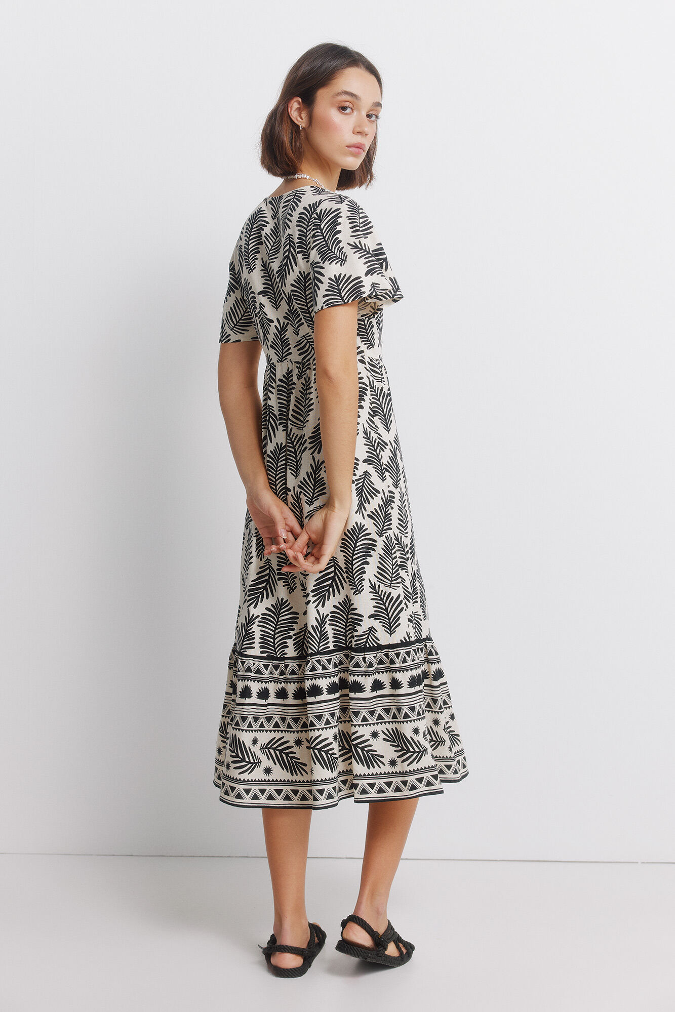 Springfield Vestido midi camisero estampado caf&eacute;