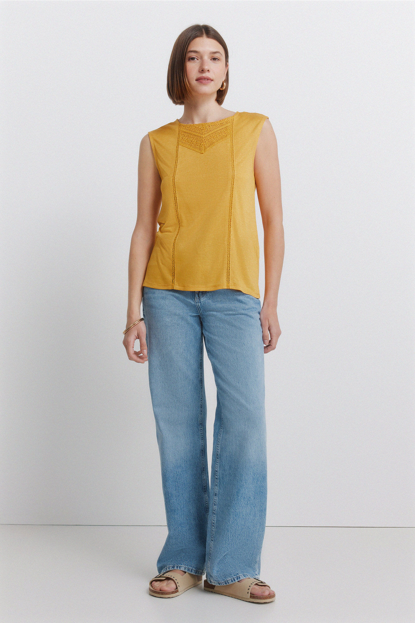 Springfield Playera sin mangas crochet amarillo