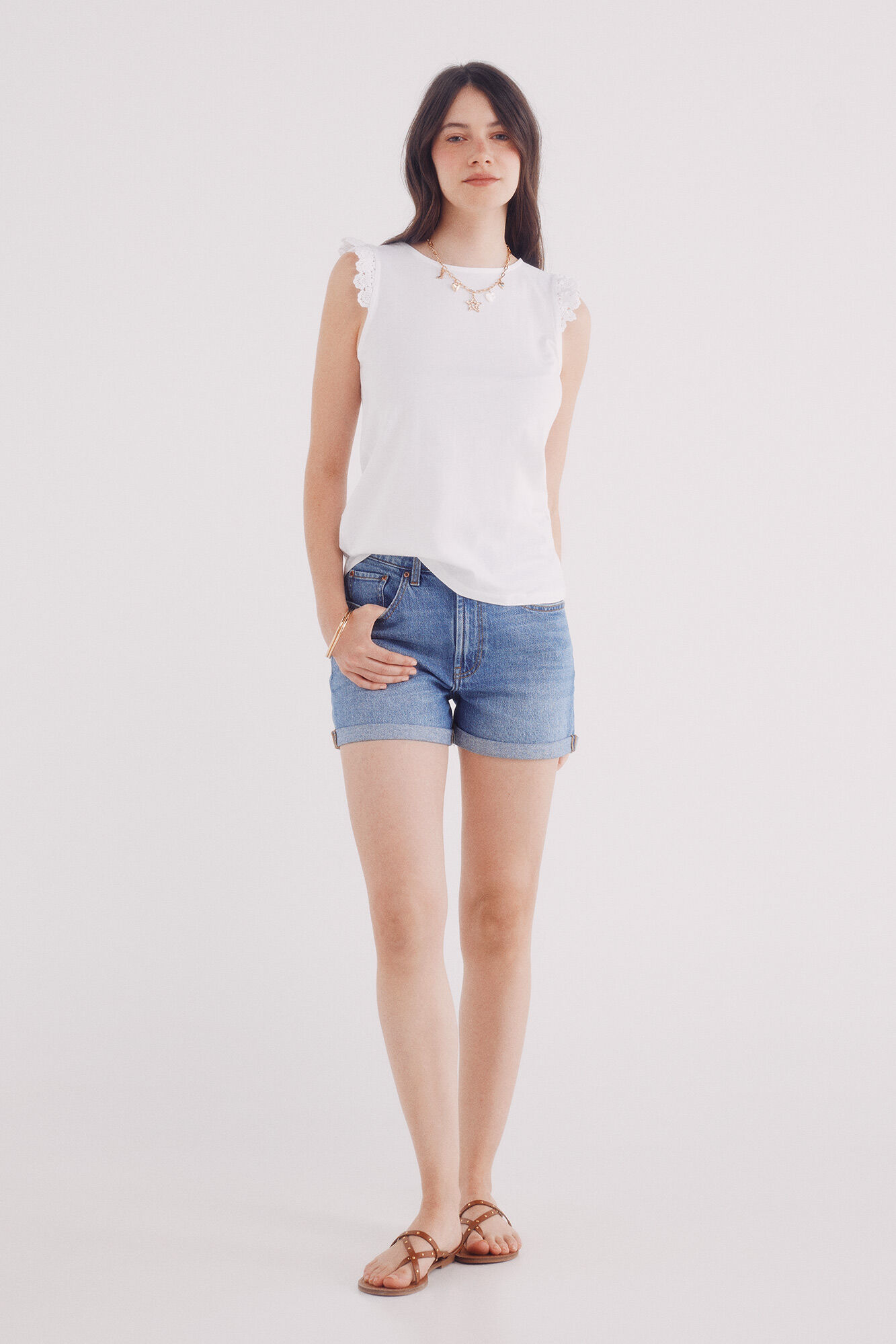 Springfield Playera volantes crochet estampado