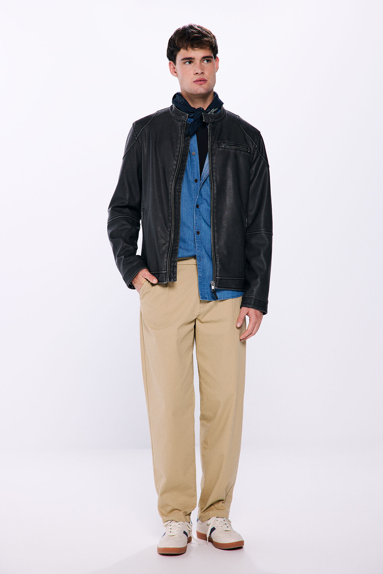 Springfield Chamarra motera efecto piel lavada estampado