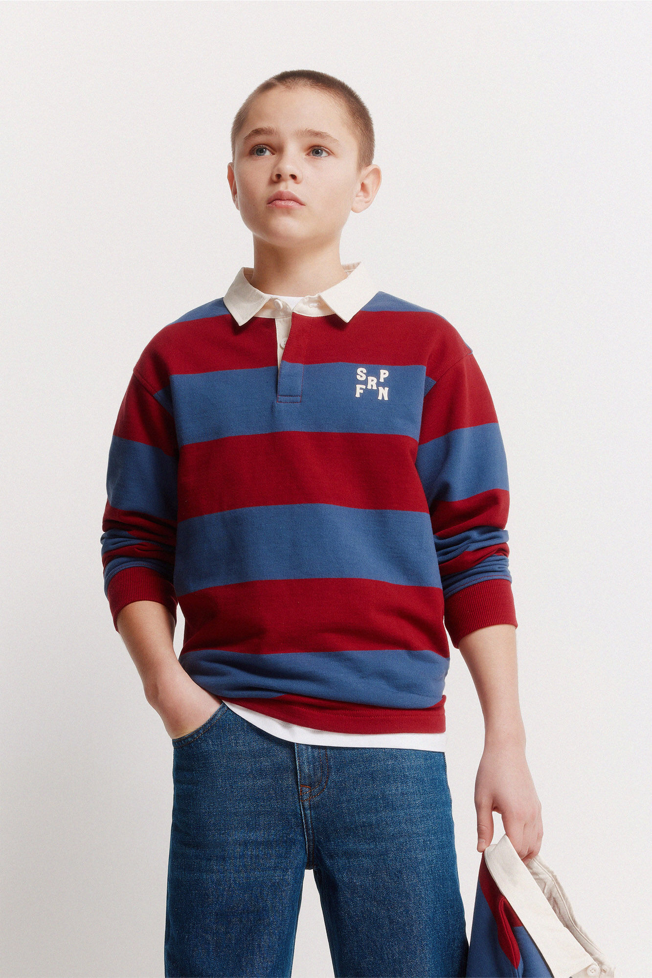 Springfield Kids Polo rugby a rayas para ni&ntilde;o rojo