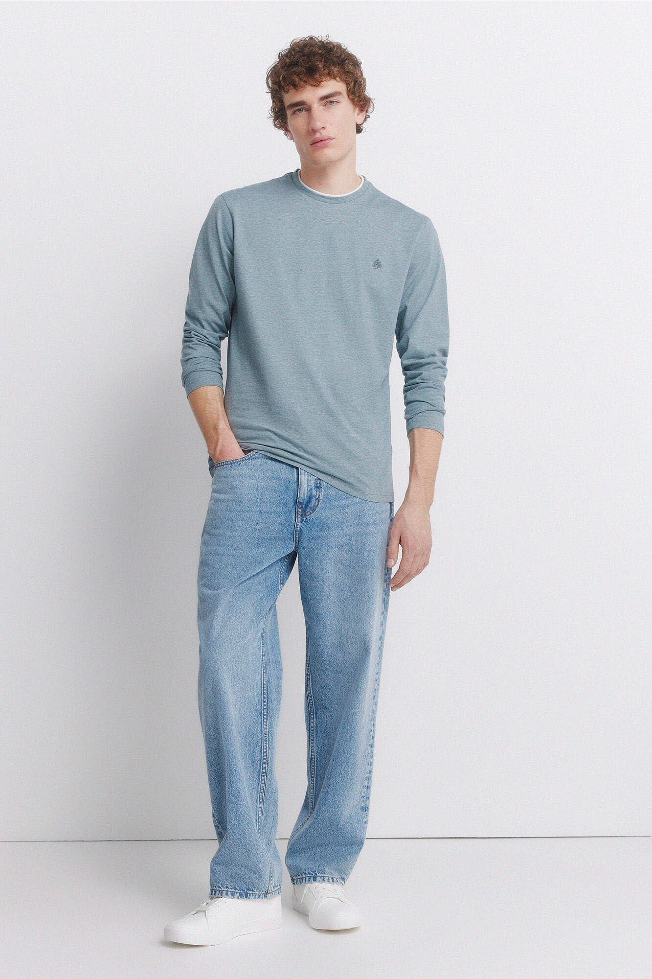 Springfield Camiseta manga larga doble microraya azul