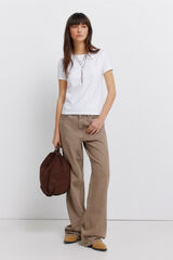 Springfield Jeans wide leg de tiro alto beige