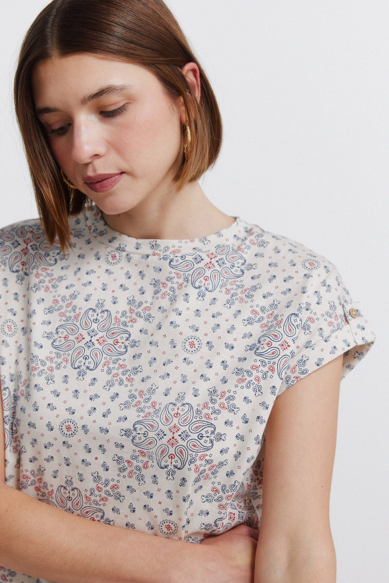 Springfield Playera de manga doblada beige