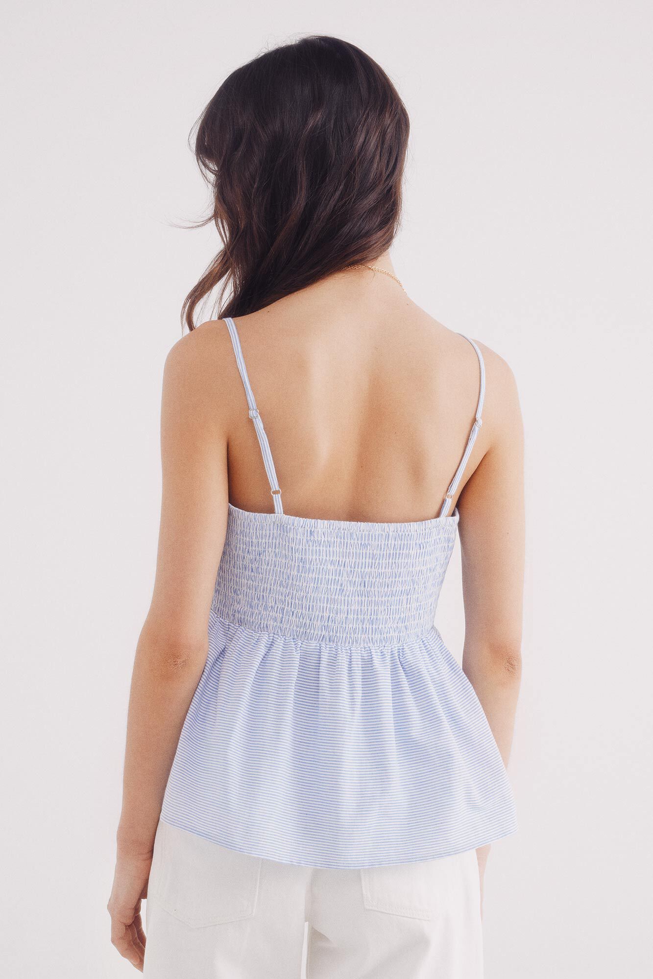 Springfield Top escote lace rayas azul