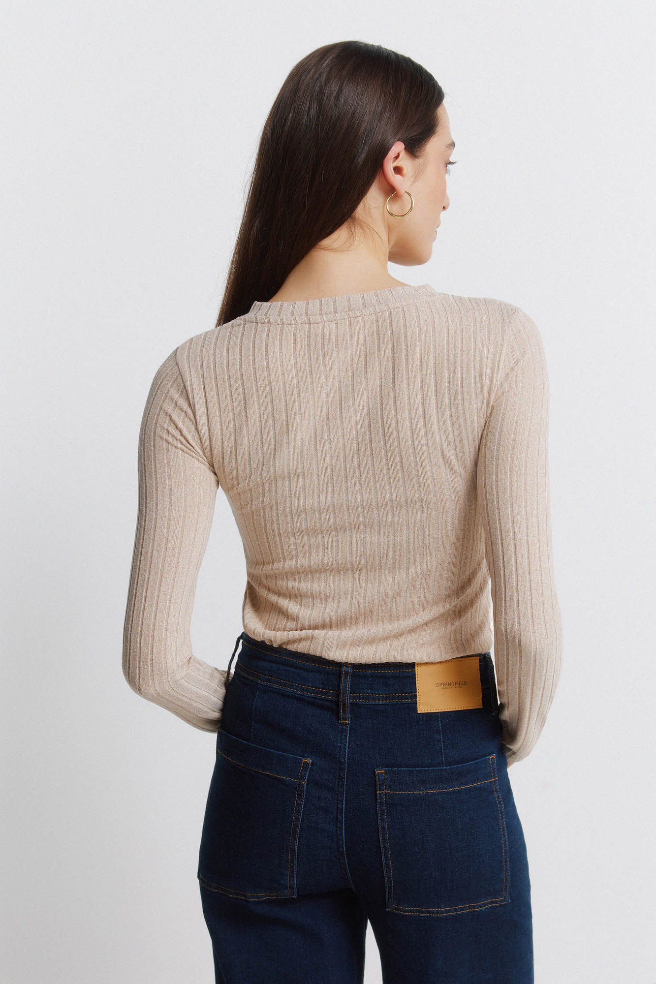 Springfield Playera con cuello de botones acanalados caf&eacute;