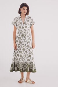 Springfield Vestido camisero dobladillo cenefa café