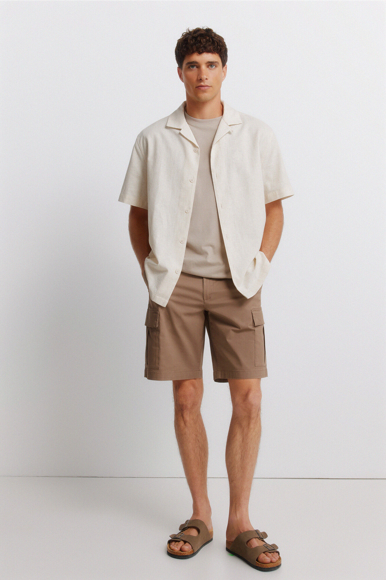 Springfield Camisa manga corta de lino beige
