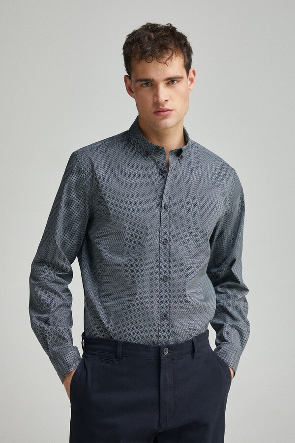 Springfield Camisa popelín micro print easy care azul