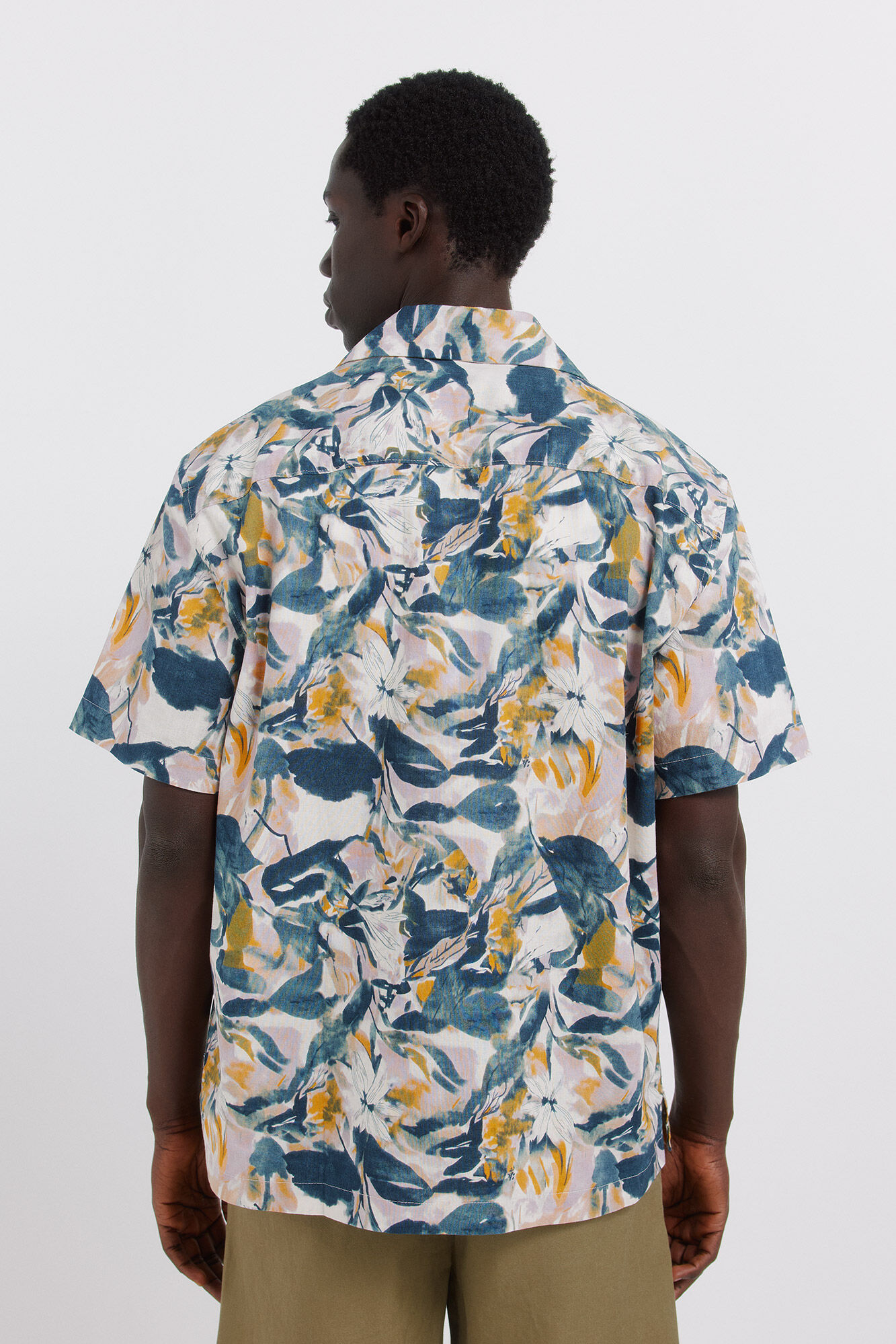 Springfield Camisa de lino de manga corta estampado