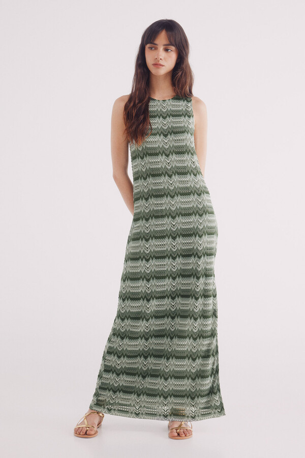 Springfield Vestido midi tubo estructura cenefas zig zag verde