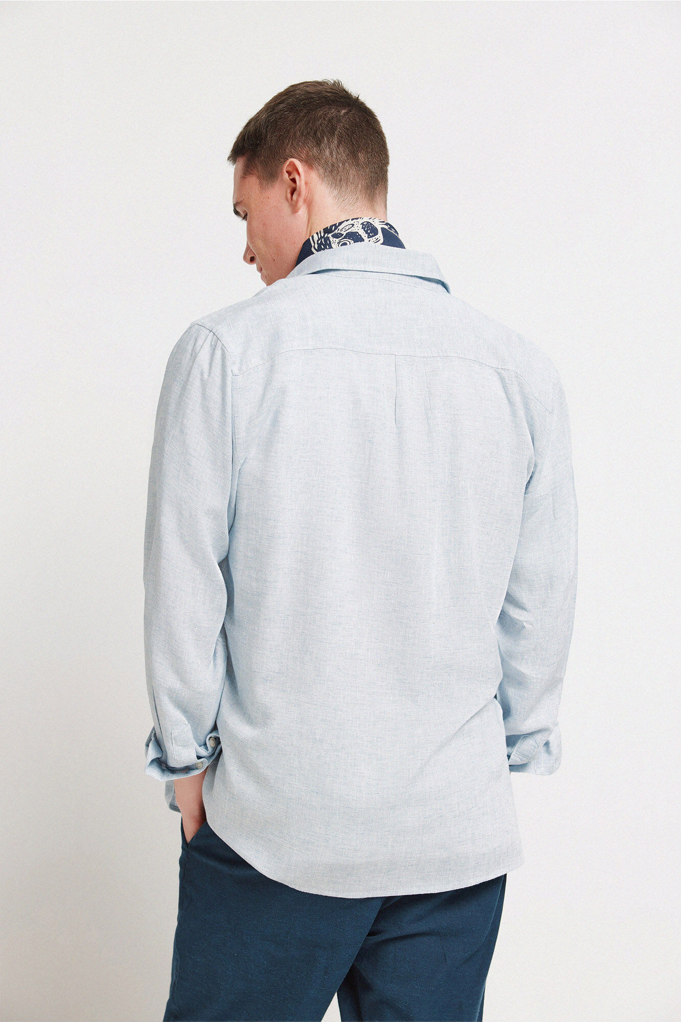 Springfield Camisa fil a fil de lino y viscosa azul