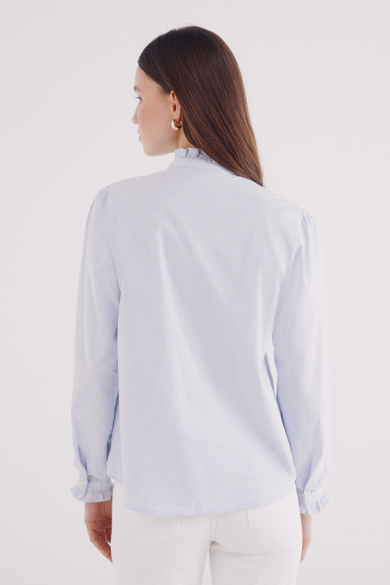 Springfield Blusa oxford cuello volante azul