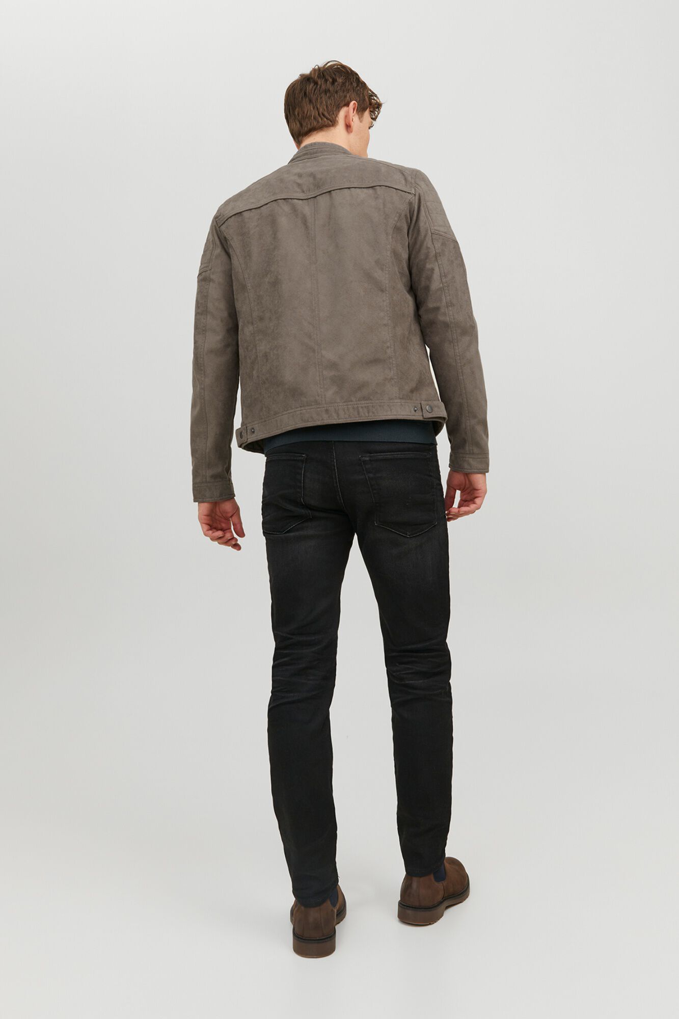 Jack & Jones Chamarra biker efecto ante gris