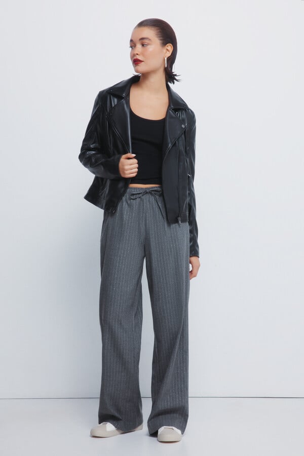 Springfield Pantalones jogger de rayas de lúrex gris