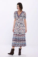 Springfield Vestido midi estampado flores cenefas beige