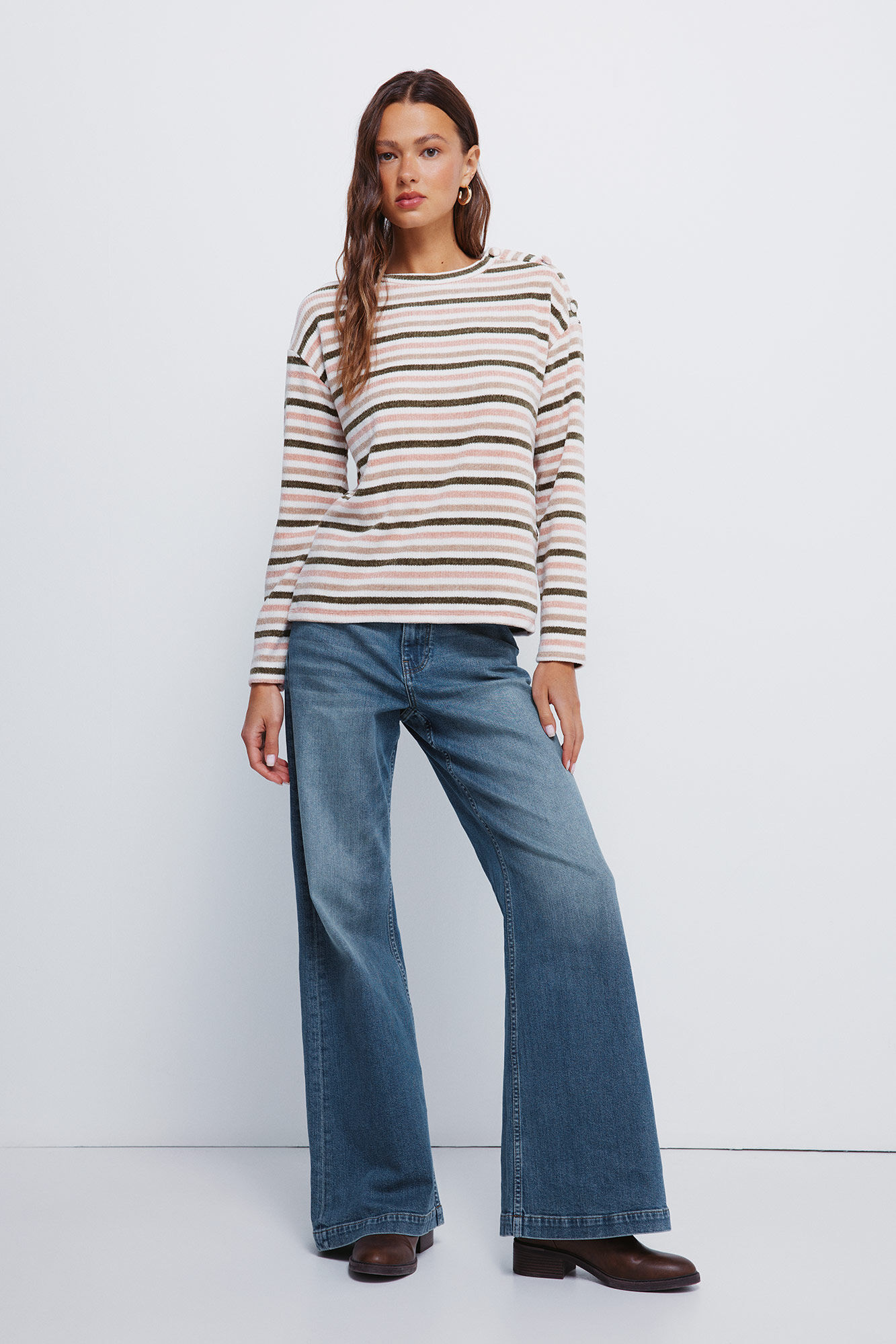 Springfield Jersey chenilla rayas botones hombro estampado