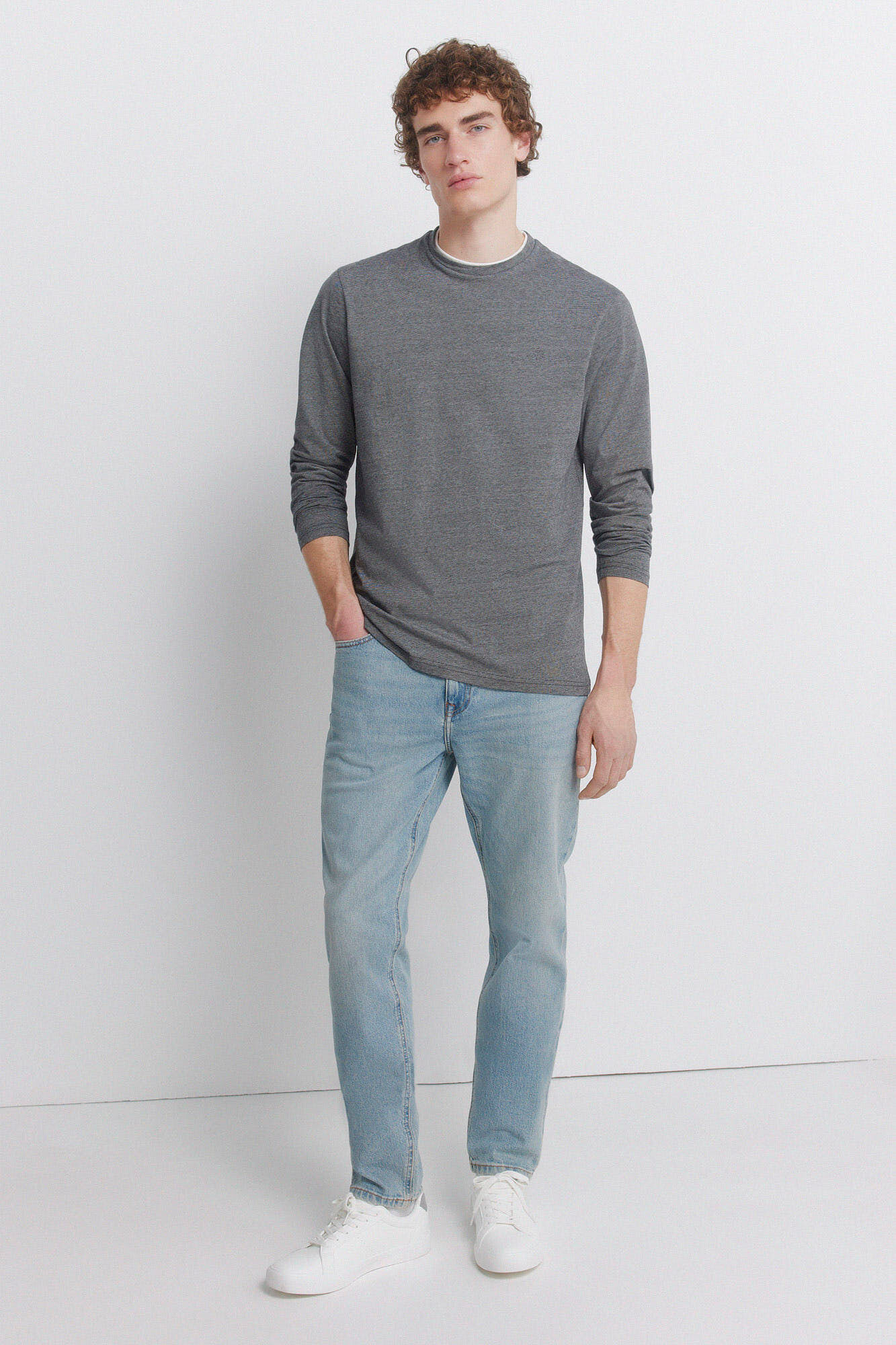 Springfield Camiseta manga larga doble microraya negro