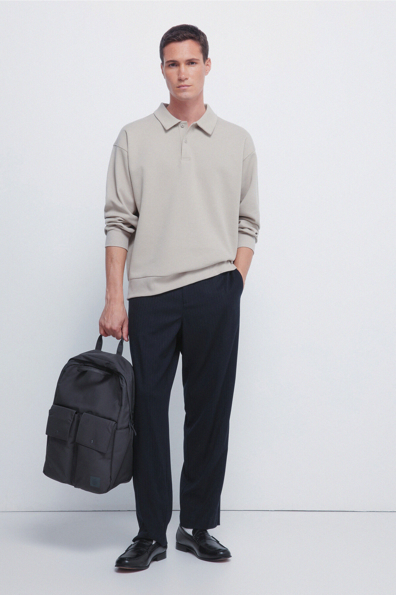 Springfield Polo piqu&eacute; manga larga interlock boxy fit caf&eacute;