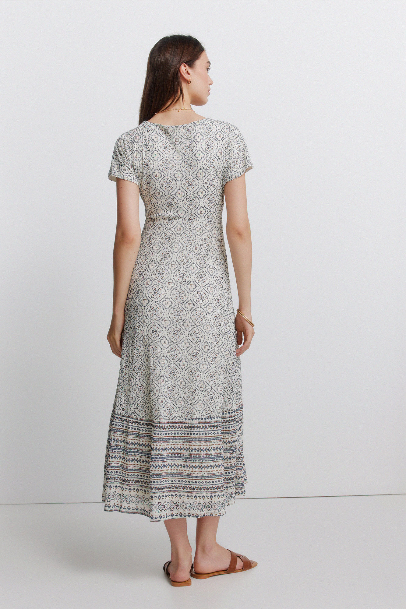 Springfield Vestido estampado cenefa escote marfil