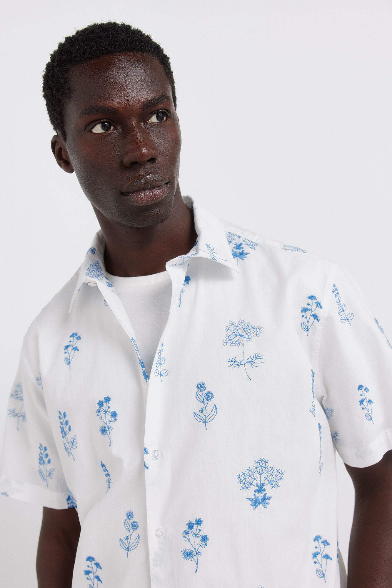 Springfield Camisa de manga corta con bordado floral natural