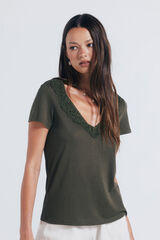 Springfield Playera escote crochet khaki
