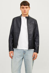 Jack & Jones Chamarra biker efecto piel negro