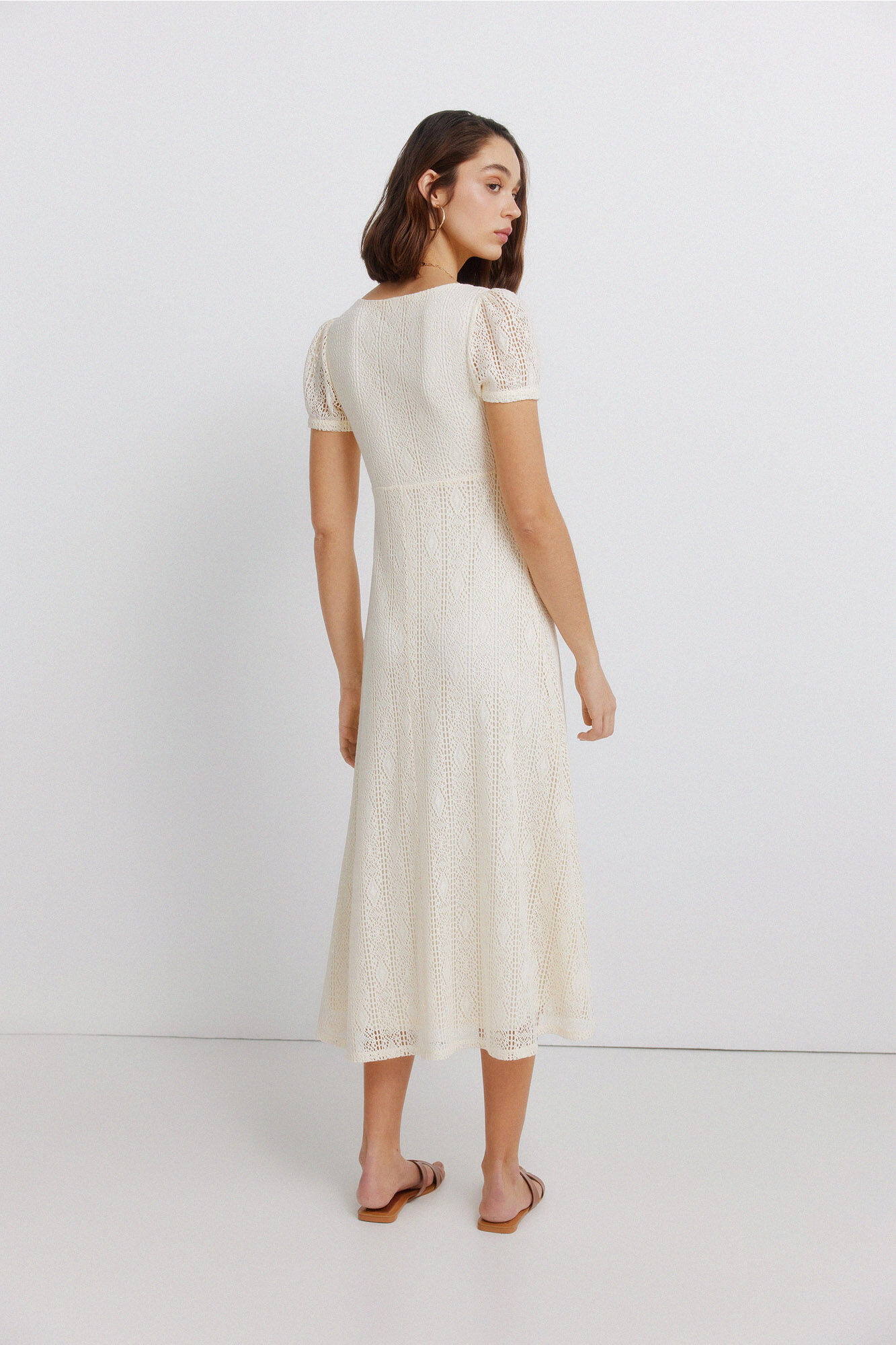 Springfield Vestido midi de crochet beige