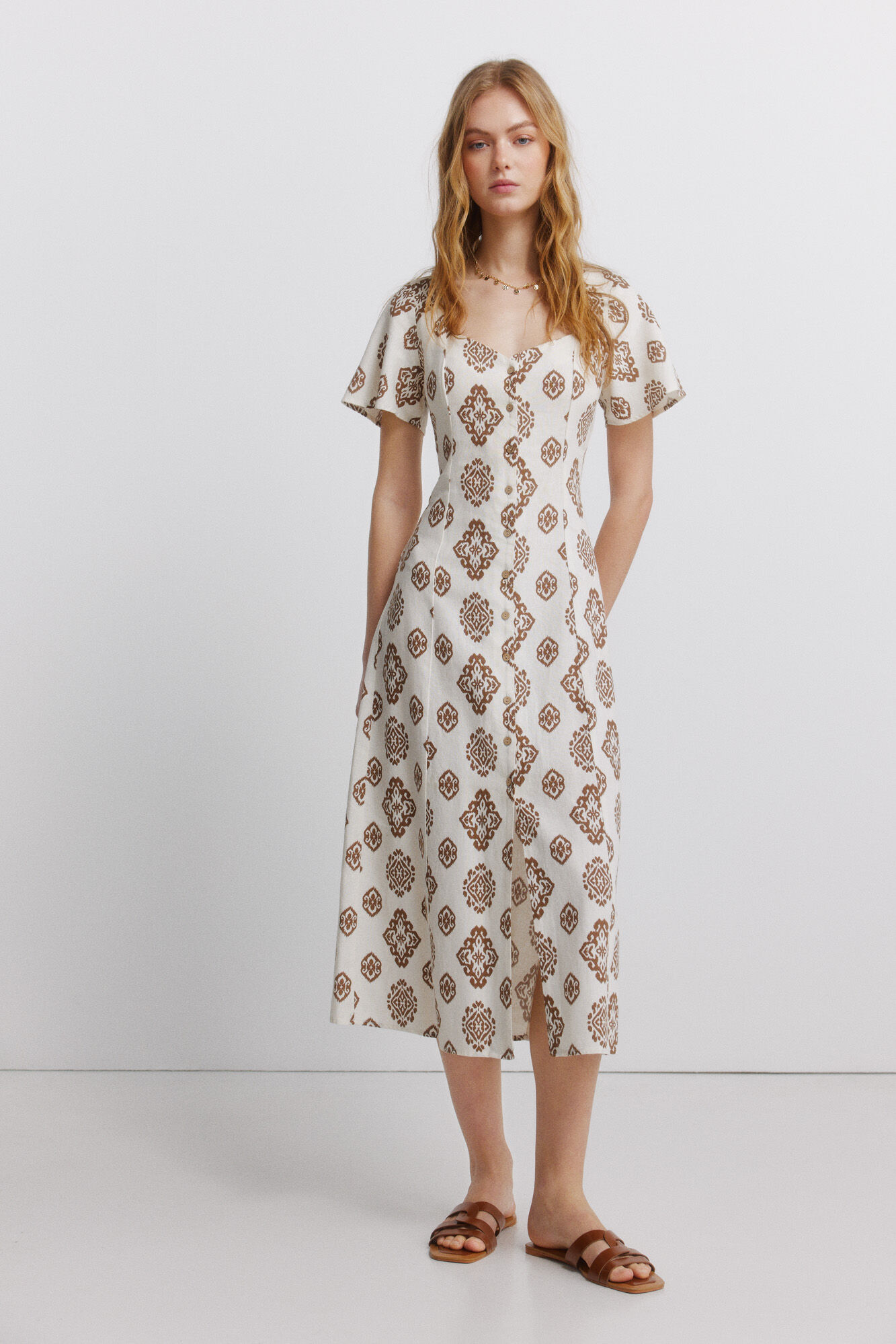 Springfield Vestido camisero estampado de lino