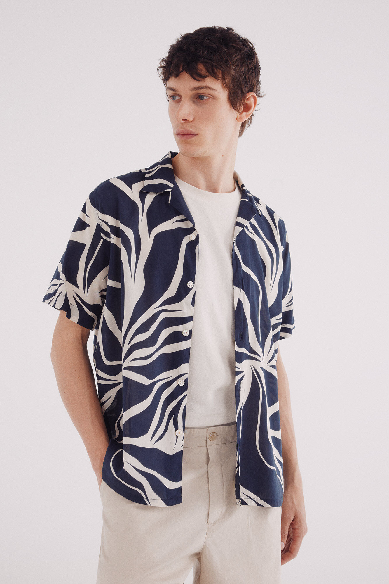 Springfield Camisa manga corta viscosa estampado azul