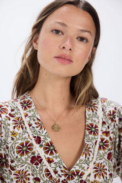 Springfield Blusa fluida escote lace beige
