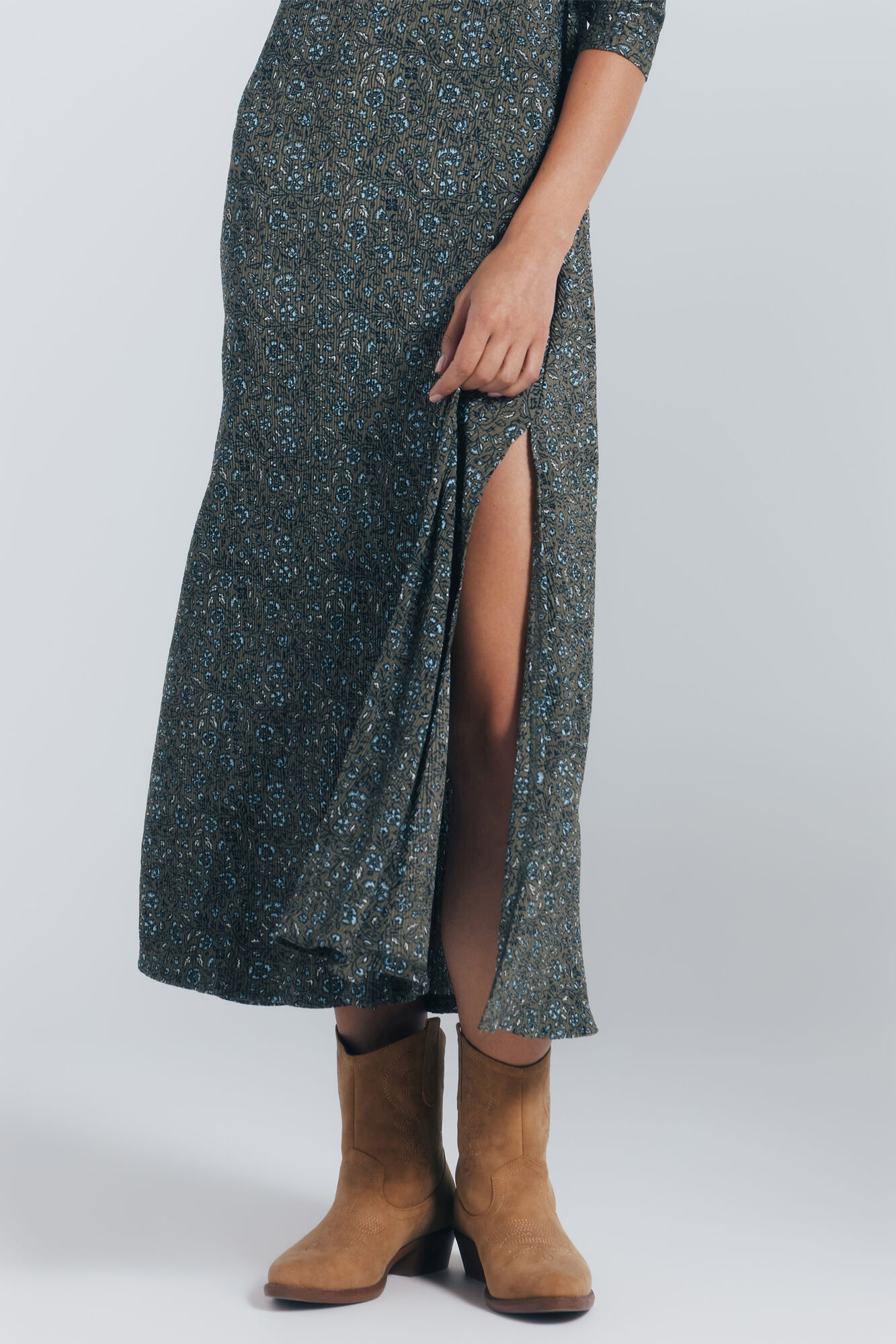 Springfield Vestido midi estampado florecitas kaki