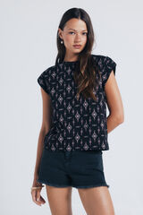 Springfield Playera estampada manga trabilla negro