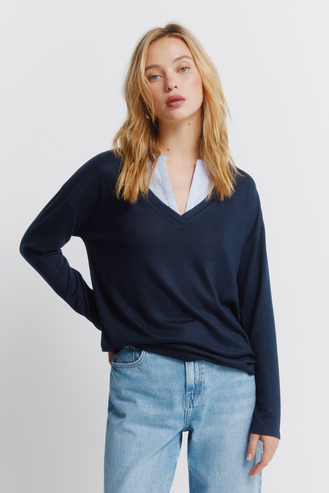 Springfield Playera manga larga escote en pico