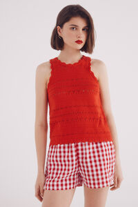 Springfield Top tejido calados y ondas rojo