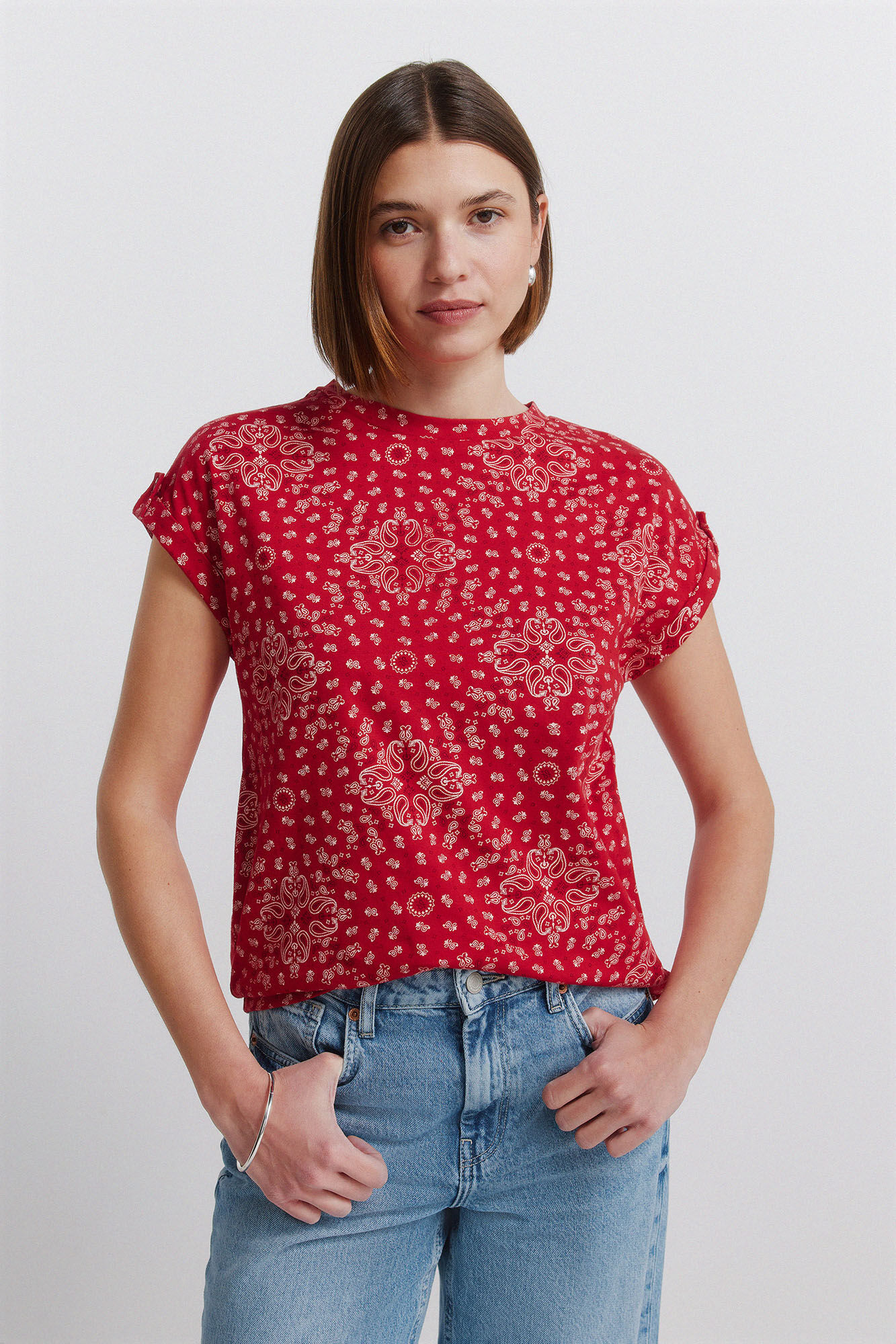 Springfield Playera de manga doblada rojo