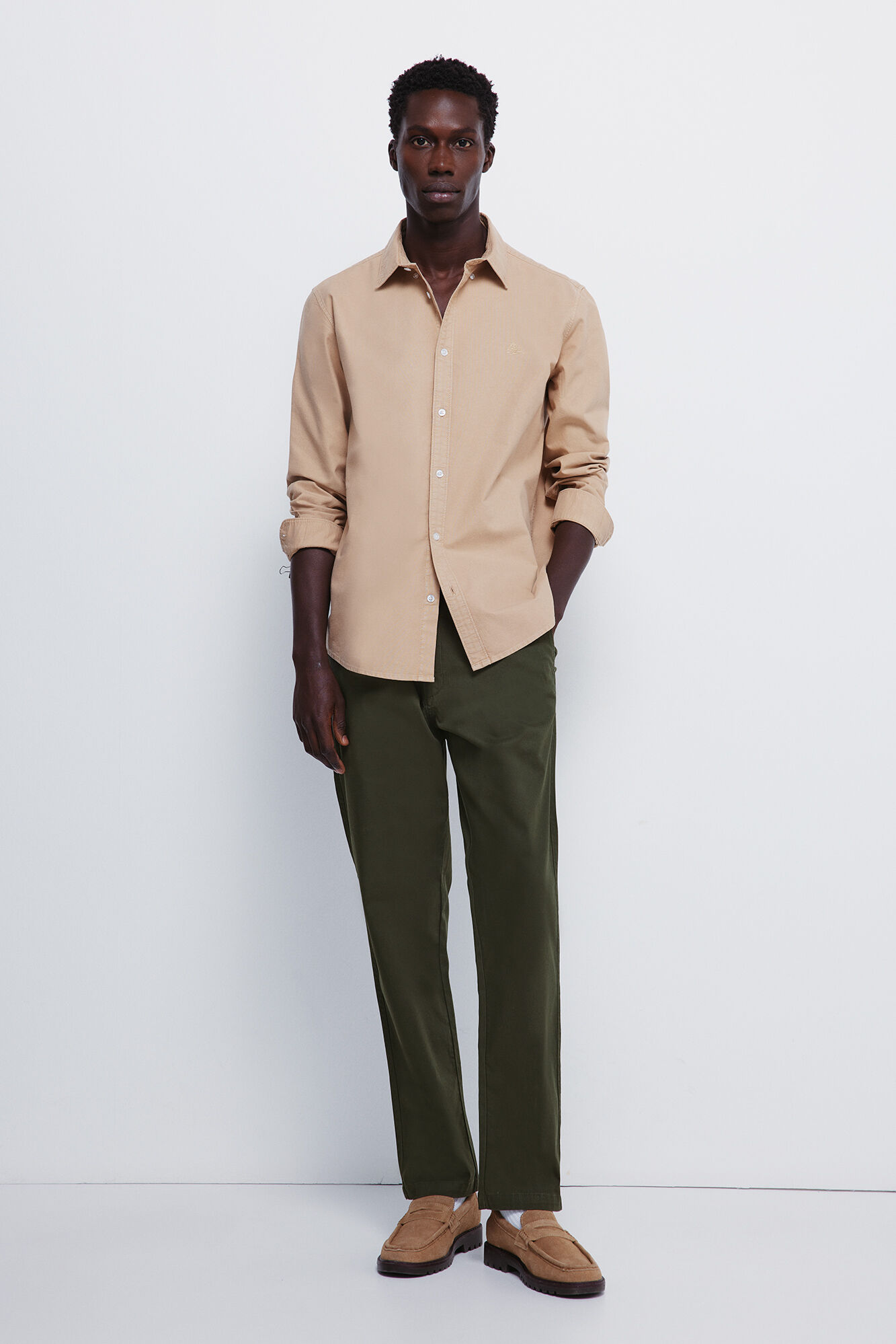 Springfield Camisa oxford te&ntilde;ida en prenda beige