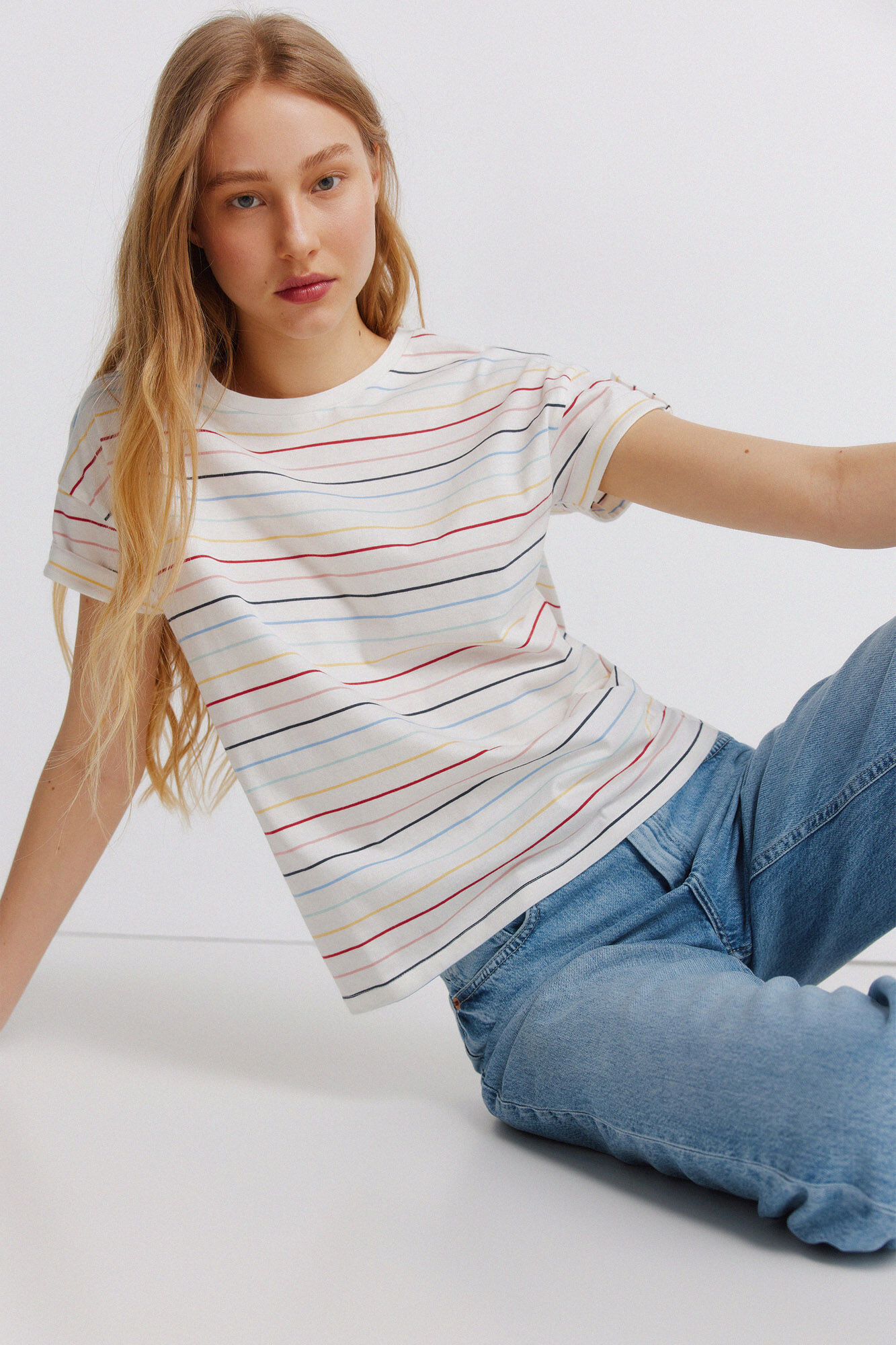 Springfield Playera de manga corta a rayas beige