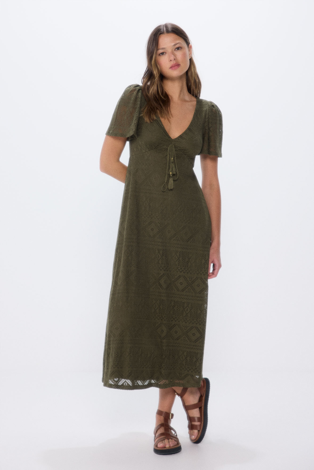 Vestido midi estructura crochet Vestidos para mujer Springfield MX