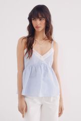 Springfield Top escote lace rayas azul