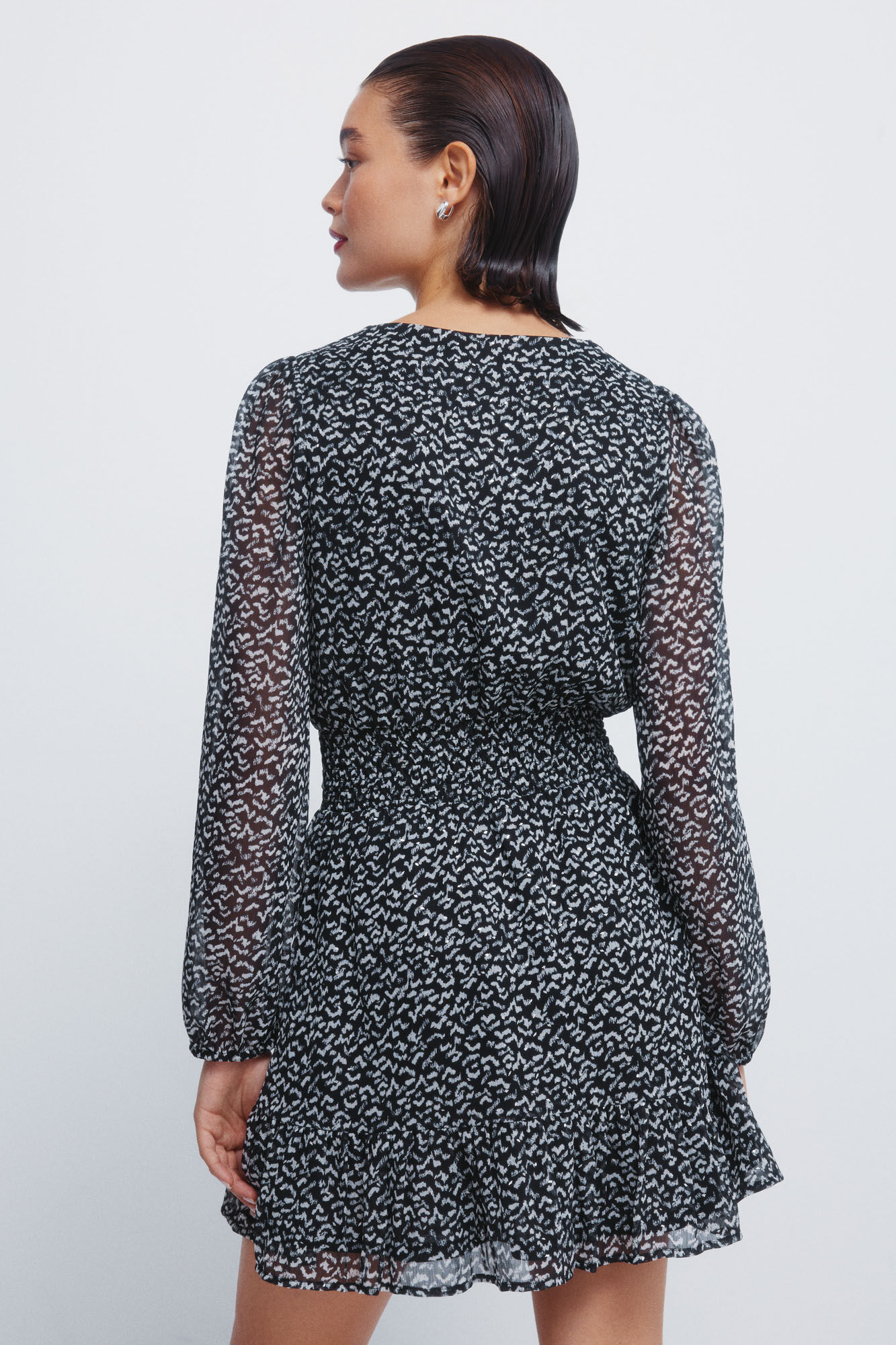 Springfield Vestido corto short de gasa con estampado corto negro