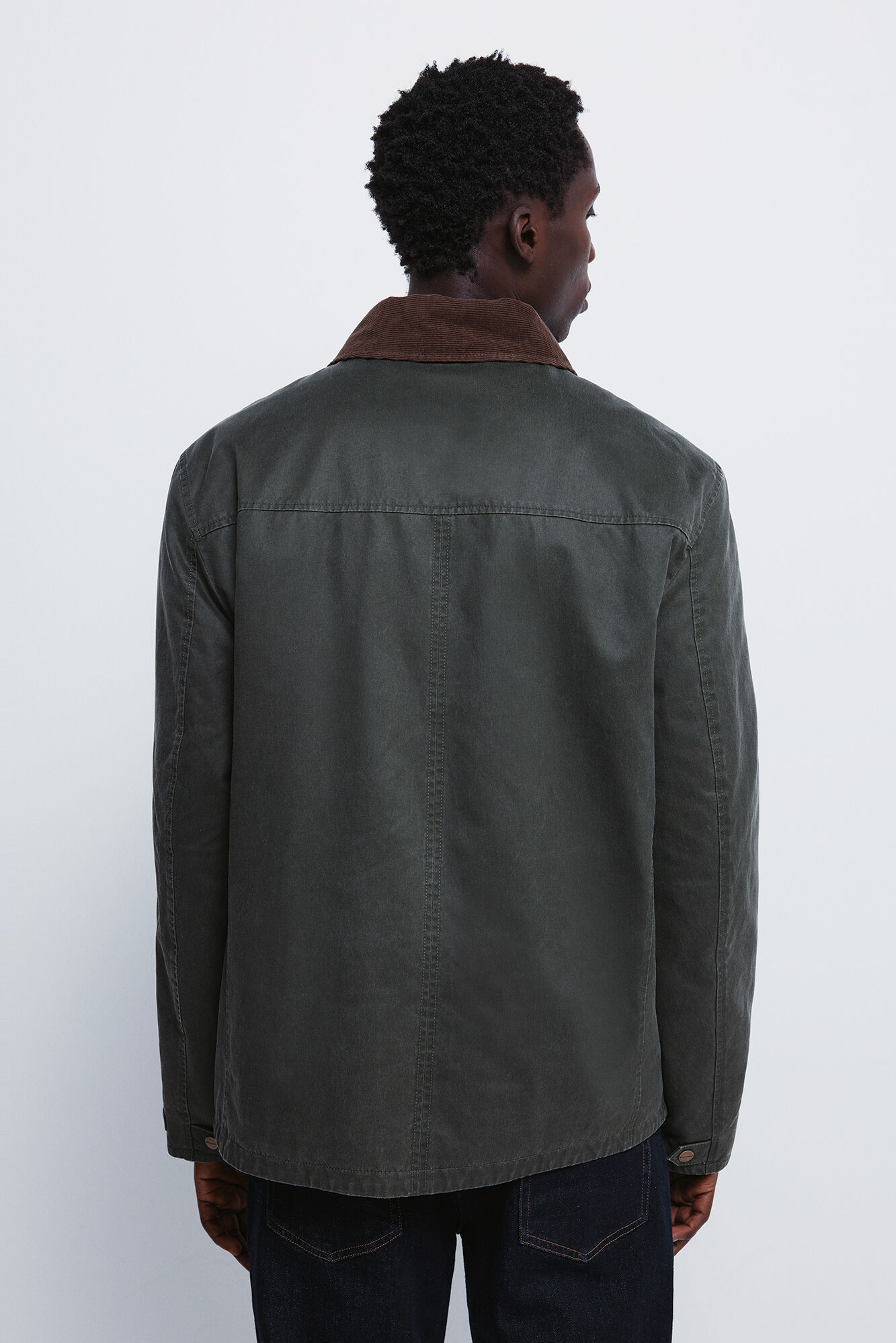 Springfield Parka short con cuello de pana kaki