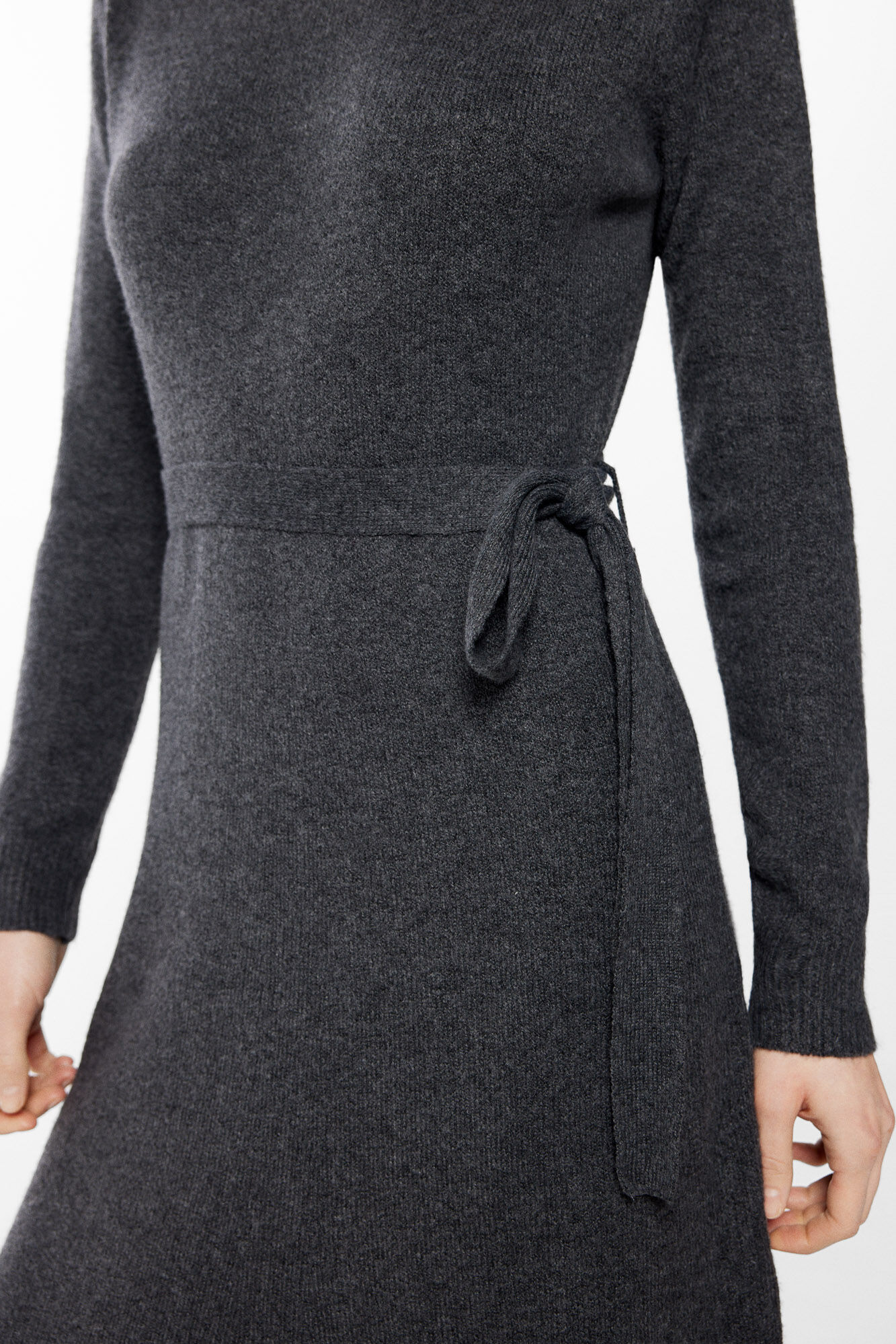 Springfield Vestido Midi Punto Cintur&oacute;n gris