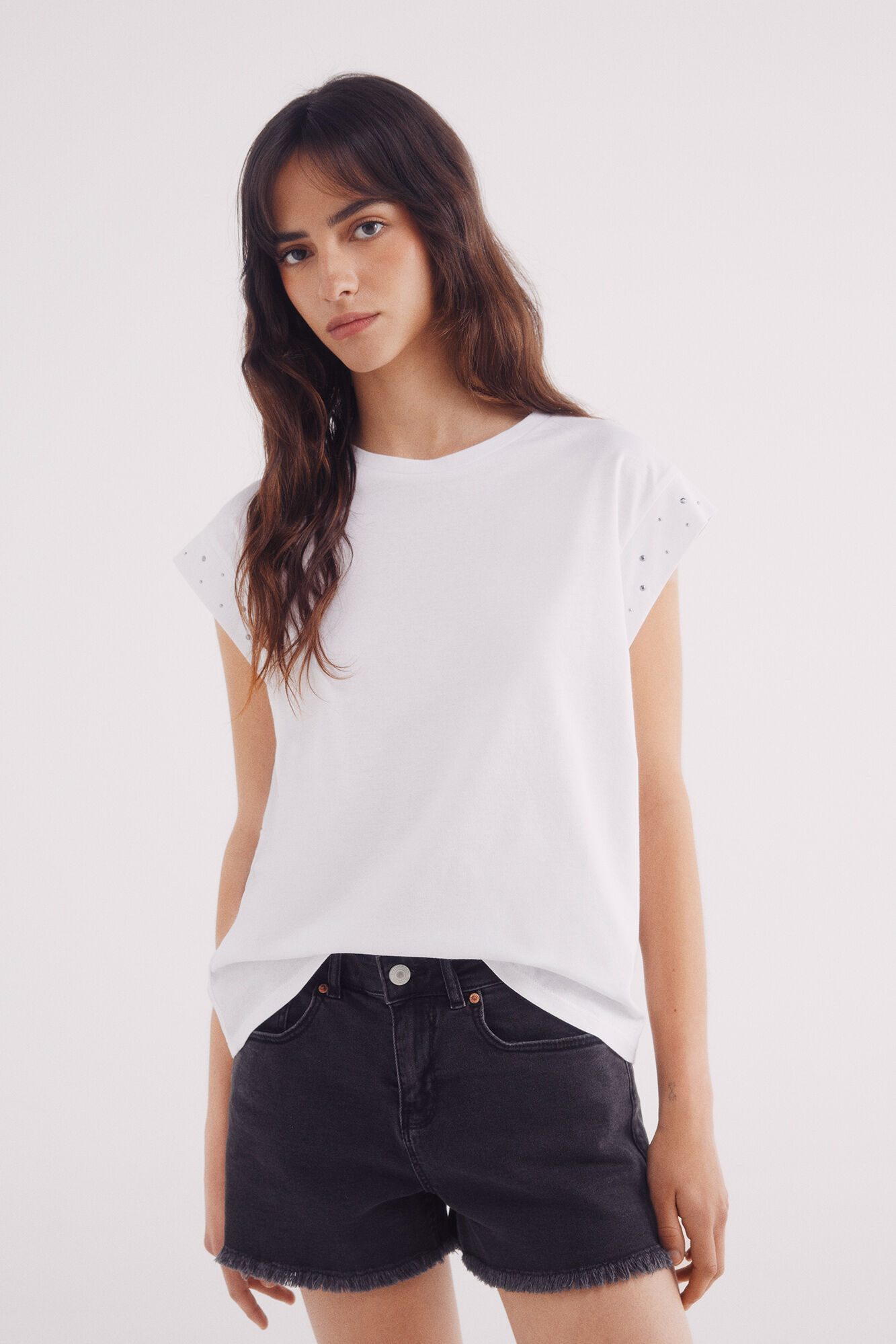 Springfield Playera mangas tachuelas cristal